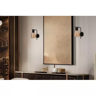 Nástěnná moderní lampa MOLDO - 1xE27, 40W, černá / jantarové sklo
