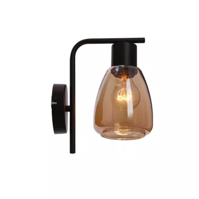 Nástěnná moderní lampa MOLDO - 1xE27, 40W, černá / jantarové sklo