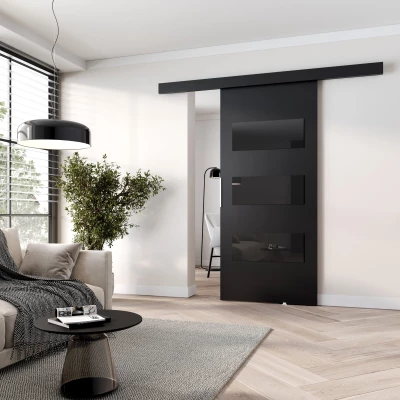 VÝPRODEJ - Posuvné dveře na stěnu BARRET 5 - 76 cm, černé