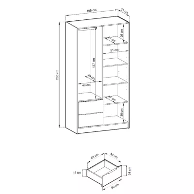 VÝPRODEJ - Dvoudveřová skříň MARFA - šířka 105 cm, kašmír / černá