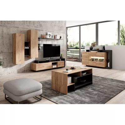 VÝPRODEJ - Obývací stěna EUFALA - dub kraft zlatý / antracitová