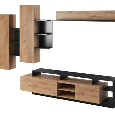 VÝPRODEJ - Obývací stěna EUFALA - dub kraft zlatý / antracitová