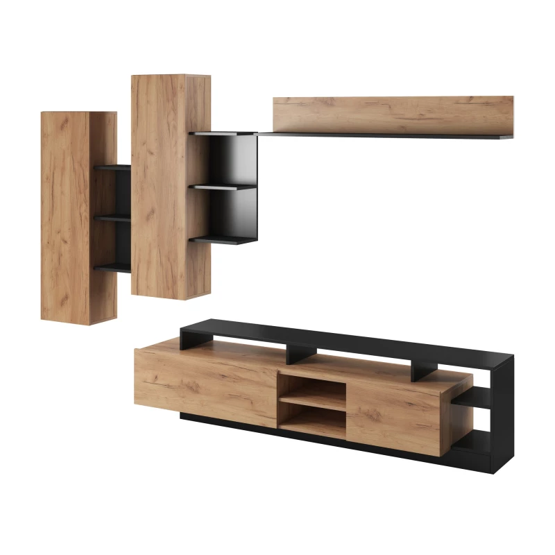 VÝPRODEJ - Obývací stěna EUFALA - dub kraft zlatý / antracitová