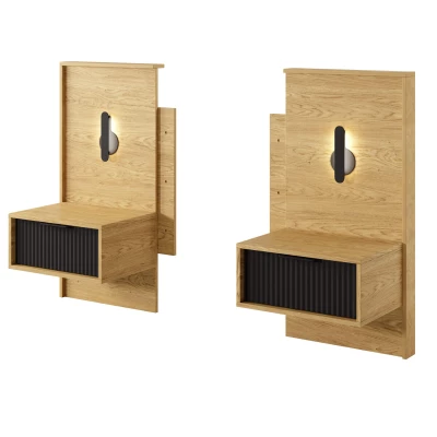 VÝPRODEJ - Set 2x noční stolek BRENT - dub baltic / černý + LED osvětlení ZDARMA