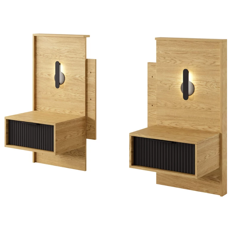 VÝPRODEJ - Set 2x noční stolek BRENT - dub baltic / černý + LED osvětlení ZDARMA