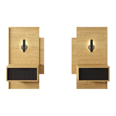 VÝPRODEJ - Set 2x noční stolek BRENT - dub baltic / černý + LED osvětlení ZDARMA