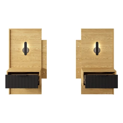 VÝPRODEJ - Set 2x noční stolek BRENT - dub baltic / černý + LED osvětlení ZDARMA