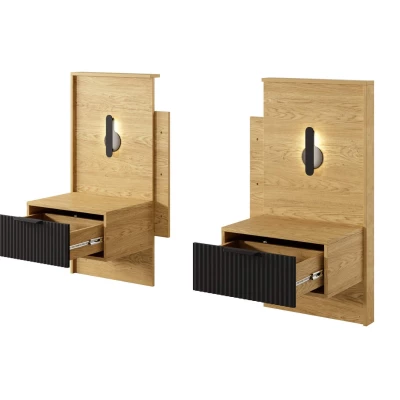 VÝPRODEJ - Set 2x noční stolek BRENT - dub baltic / černý + LED osvětlení ZDARMA