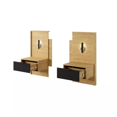 VÝPRODEJ - Set 2x noční stolek BRENT - dub baltic / černý + LED osvětlení ZDARMA