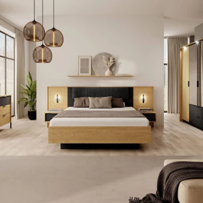 VÝPRODEJ - Set 2x noční stolek BRENT - dub baltic / černý + LED osvětlení ZDARMA