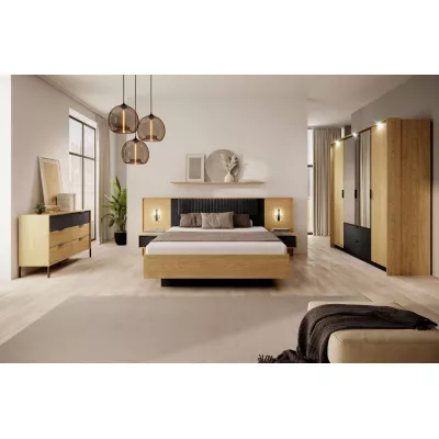 VÝPRODEJ - Set 2x noční stolek BRENT - dub baltic / černý + LED osvětlení ZDARMA