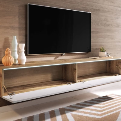 TV stolek CERIEE 180 - dub wotan / bílá lesklá