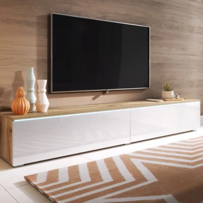 TV stolek CERIEE 180 - dub wotan / bílá lesklá