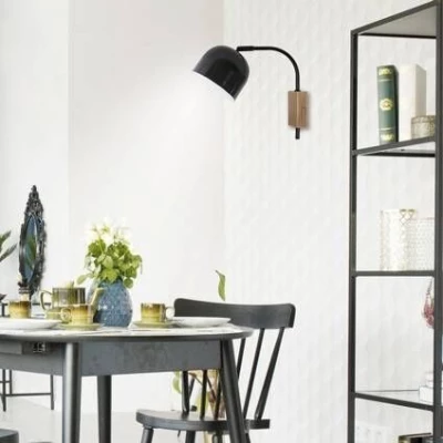 Moderní nástěnné osvětlení RUPI - 1xE27, 40W, přírodní dřevo / černé