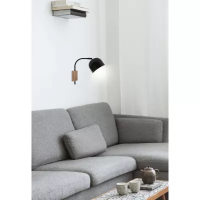 Moderní nástěnné osvětlení RUPI - 1xE27, 40W, přírodní dřevo / černé