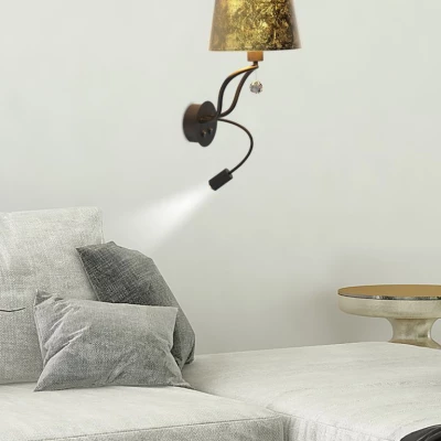 Nástěnná čtecí LED lampa SARIA - 1xE14, 6W + LED 8W, 3000K (teplá bílá), černá / zlatá