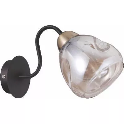 Nástěnné industriální světlo UNICA - 1xE27, 40W, černé / zlaté / kouřové sklo