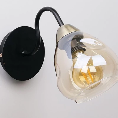 Nástěnné industriální světlo UNICA - 1xE27, 40W, černé / zlaté / kouřové sklo