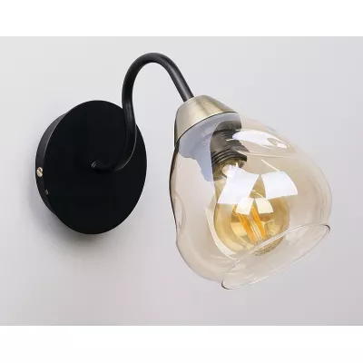 Nástěnné industriální světlo UNICA - 1xE27, 40W, černé / zlaté / kouřové sklo