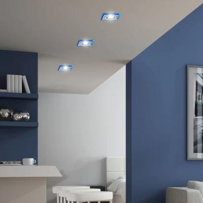 Set 3x vestavné stropní LED svítidlo CATHLAMET - 3xGU10, 50W + LED 2,1W, modré světlo