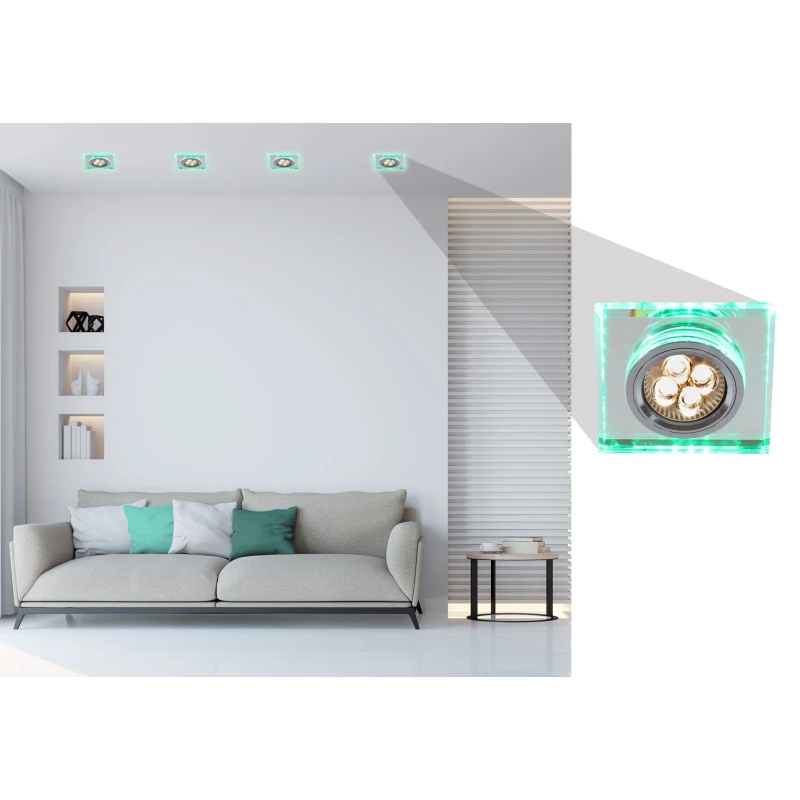 Vestavné stropní LED svítidlo CATHLAMET - 1xGU10, 50W + LED 2,1W, zelené světlo