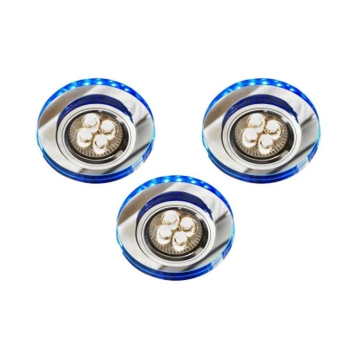 Set 3x stropní LED podhledové osvětlení CENTRALIA - 3xGU10, 50W + LED 2,1W, kulaté, modré světlo