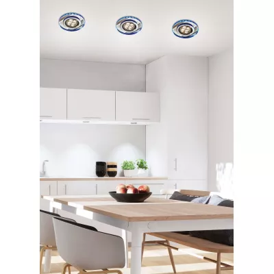 Set 3x stropní LED podhledové osvětlení CENTRALIA - 3xGU10, 50W + LED 2,1W, kulaté, modré světlo