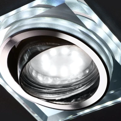 Stropní LED podhledové světlo GLIMER - 1xGU10, 50W + LED 2,1W, 6500K (studená bílá), chromované