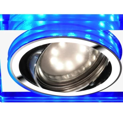 Stropní LED podhledové světlo GLIMER - 1xGU10, 50W + LED 2,1W, modré světlo, kulaté, chromované