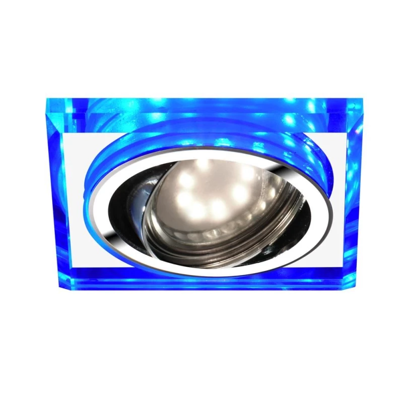 Stropní LED podhledové světlo GLIMER - 1xGU10, 50W + LED 2,1W, modré světlo, kulaté, chromované