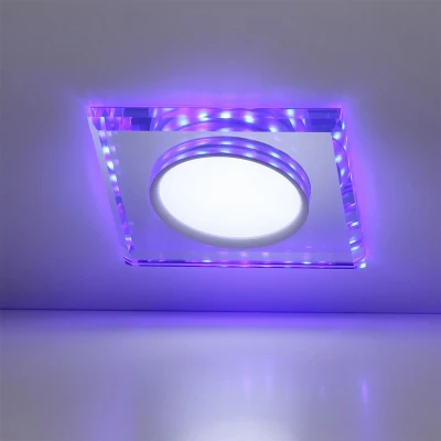 LED stropní zápustné světlo HARRIMAN - 8W, 6500K (studená bílá) + modré světlo, hranaté, čiré