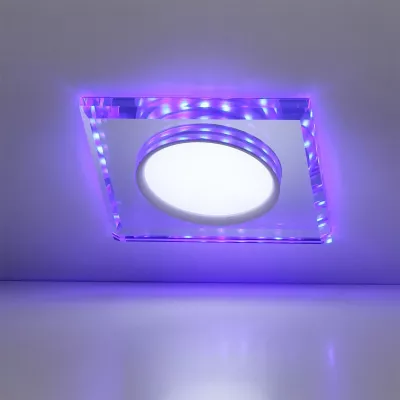 LED stropní zápustné světlo HARRIMAN - 8W, 6500K (studená bílá) + modré světlo, hranaté, čiré