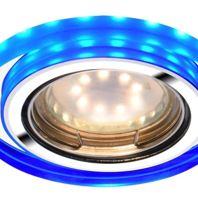 Stropní LED podhledové světlo JOSHEA - 1xGU10, 50W + LED 2,1W, modré světlo, kulaté, chromované