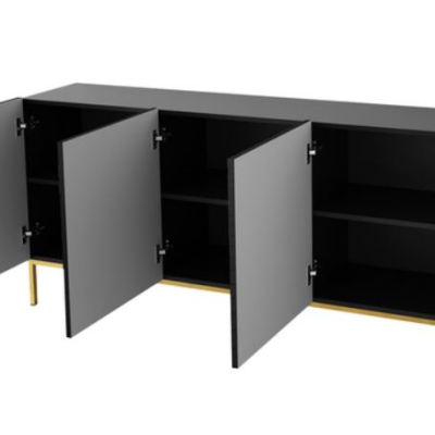 VÝPRODEJ - Designová komoda s dvířky HUNE - černá / lesklá černá