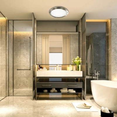 Koupelnové stropní / nástěnné svítidlo AQUILA - 1xE27, 60W, 31cm, kulaté, patina / bílé