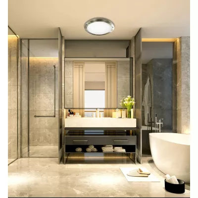 Koupelnové stropní / nástěnné svítidlo AQUILA - 1xE27, 60W, 31cm, kulaté, patina / bílé