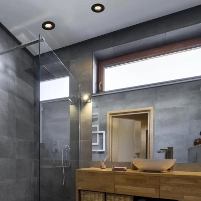 Zápustné koupelnové kulaté stropní světlo DERYL 9 - 1xGU5,3, 50W, 8,3cm, černé