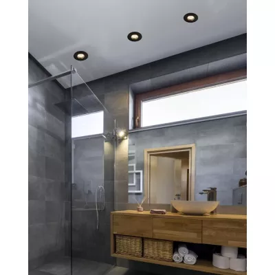 Zápustné koupelnové kulaté stropní světlo DERYL 9 - 1xGU5,3, 50W, 8,3cm, černé