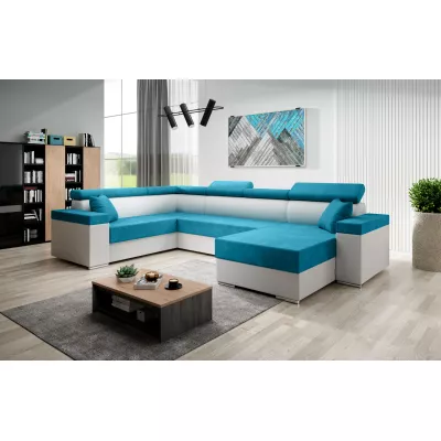 Rozkládací sedací souprava do U LEXIA - bílá / modrá, levý roh