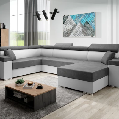 Rozkládací sedací souprava do U LEXIA - bílá / tmavě šedá, levý roh