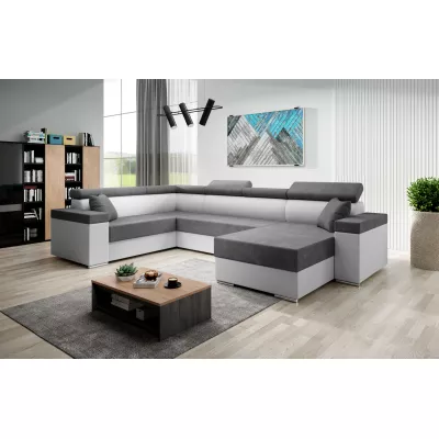 Rozkládací sedací souprava do U LEXIA - bílá / tmavě šedá, levý roh