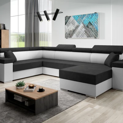 Rozkládací sedací souprava do U LEXIA - bílá / černá, levý roh