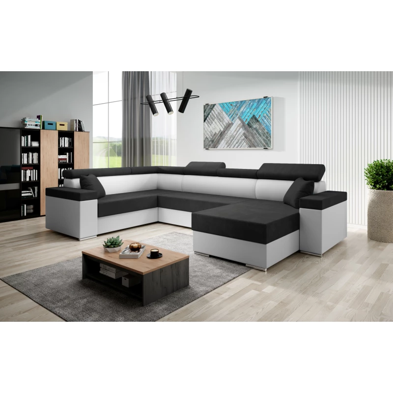 Rozkládací sedací souprava do U LEXIA - bílá / černá, levý roh