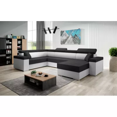 Rozkládací sedací souprava do U LEXIA - bílá / černá, levý roh