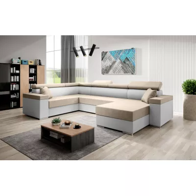 Rozkládací sedací souprava do U LEXIA - bílá / béžová, levý roh