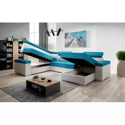 Rozkládací sedací souprava do U LEXIA - bílá / světle růžová, levý roh