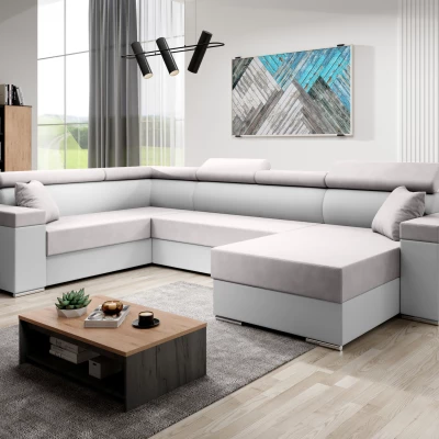 Rozkládací sedací souprava do U LEXIA - bílá / světle růžová, levý roh