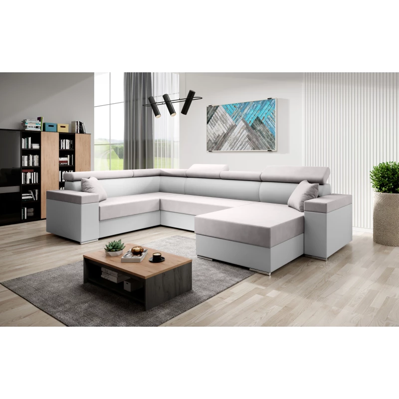 Rozkládací sedací souprava do U LEXIA - bílá / světle růžová, levý roh