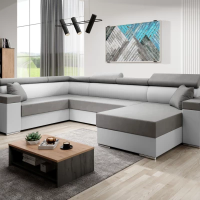 Rozkládací sedací souprava do U LEXIA - bílá / šedá, levý roh