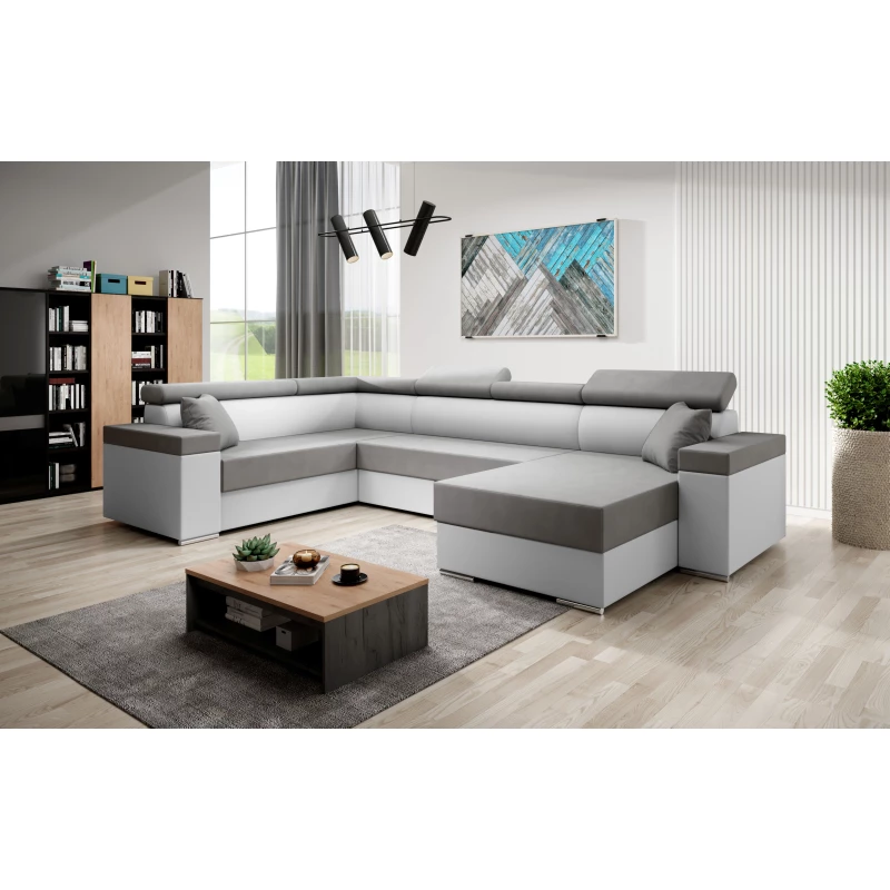 Rozkládací sedací souprava do U LEXIA - bílá / šedá, levý roh